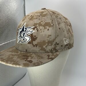 New Era 59FIFTY Fitted Hat Size 7 1/8 Desert Camo US Flag‎ Patch Baseball Cap